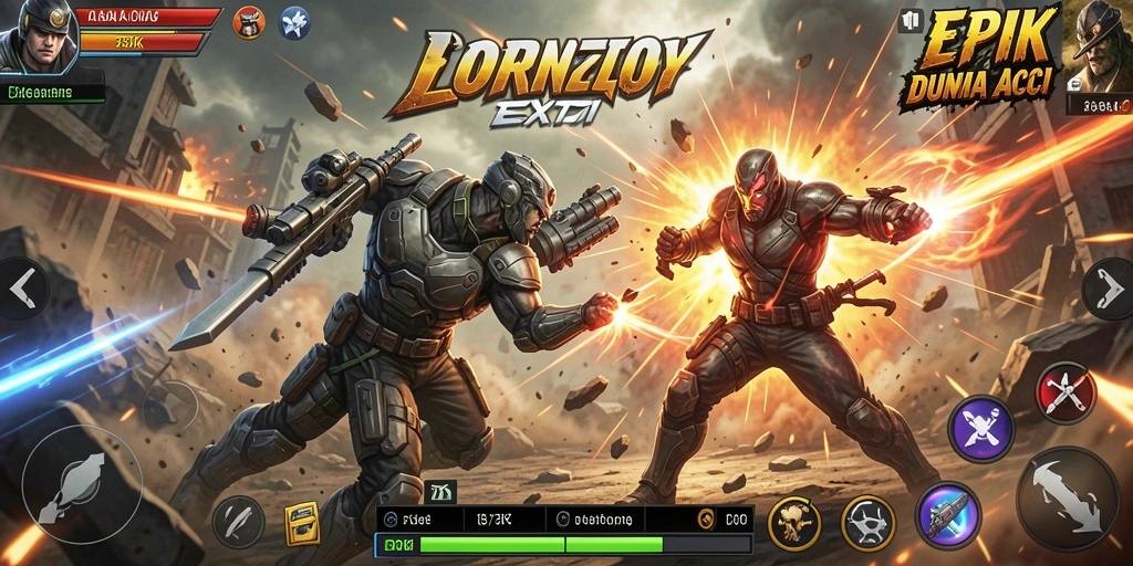 Screenshot menunjukkan pertarungan intens di dalam game Action 73K.