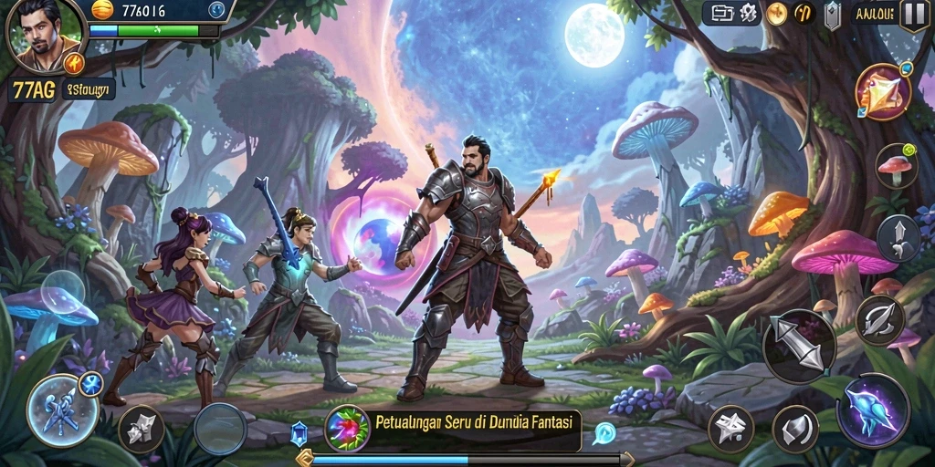 Screenshot utama 77AG menampilkan aksi seru dalam dunia MMORPG.