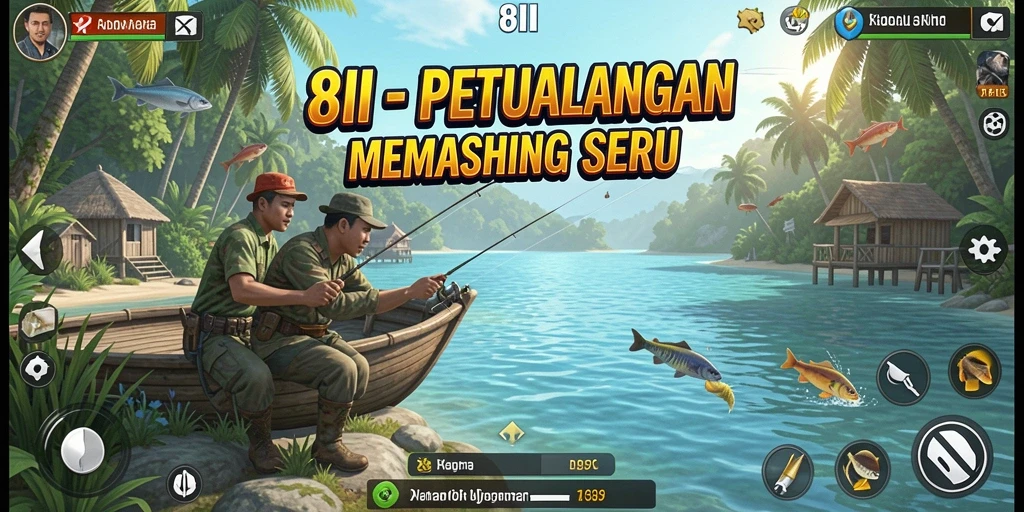 Tampilan gameplay seru dengan aksi memancing yang menarik.