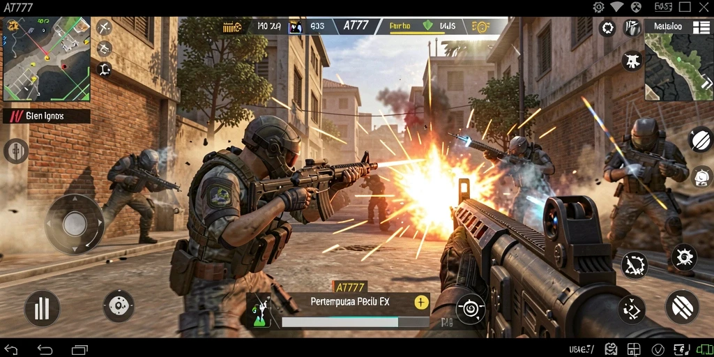 Tampilan gameplay AT777 yang mendebarkan dalam pertempuran FPS.