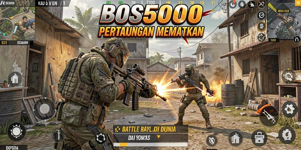 Tangkapan layar BOS5000 menunjukkan aksi intens dalam pertarungan Battle Royale.