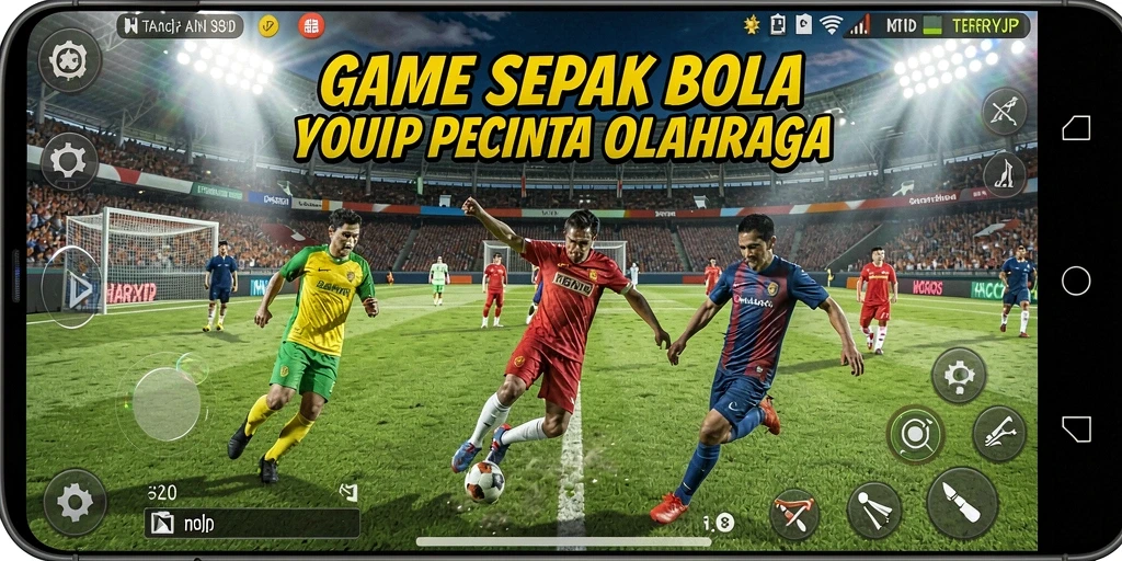 Screen utama HARAPJP menampilkan aksi seru di lapangan sepak bola.