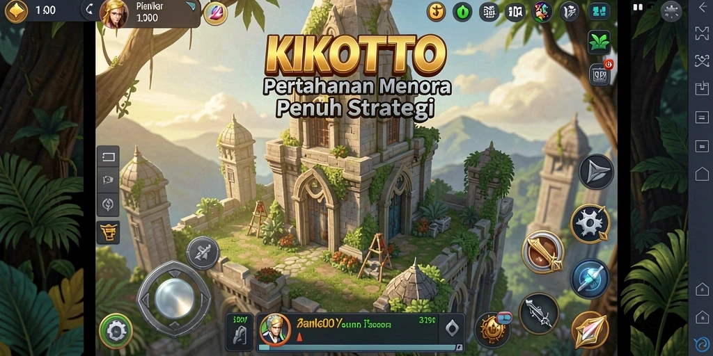 Tampilan gameplay KIKOTOTO dengan menara yang berstrategi.