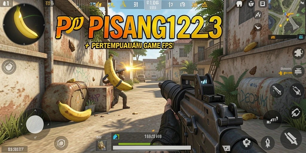 Screenshot utama PISANG123 menampilkan aksi tembak-menembak yang intens.