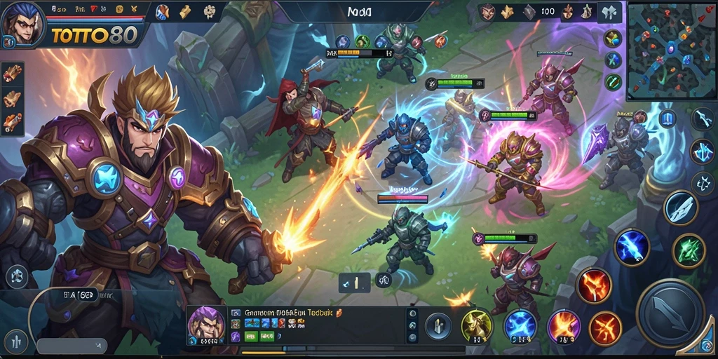 Screenshot TOTO80 menampilkan pertarungan karakter seru dalam game MOBA.