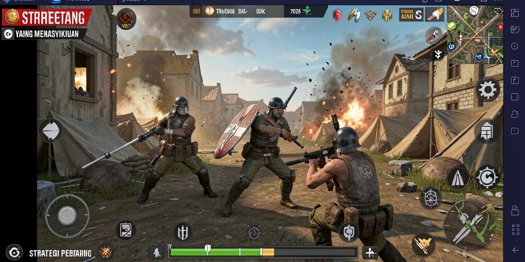 Tampilan screenshot V87 menunjukkan pertarungan strategi yang intens.